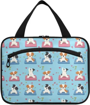 Cute Dogs Blue hanging toiletry bag for women with hook, designer expandable kit bag for men for travel must haves trip organizador de maquillaje para
