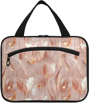 Cute flower Rose Gold hanging item travel bag with hook, designer necessities shaving kit bag for men for women traveling hotel estuche para maquillaje M