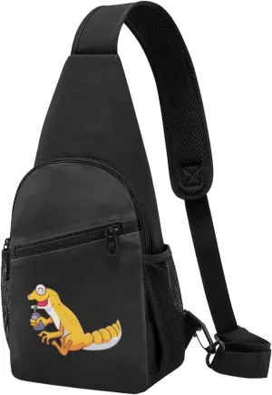 Cute Gecko Lizard Drinking Unisex Chest Bag Lightweight Crossbody Shoulder Bag Travel Pocket