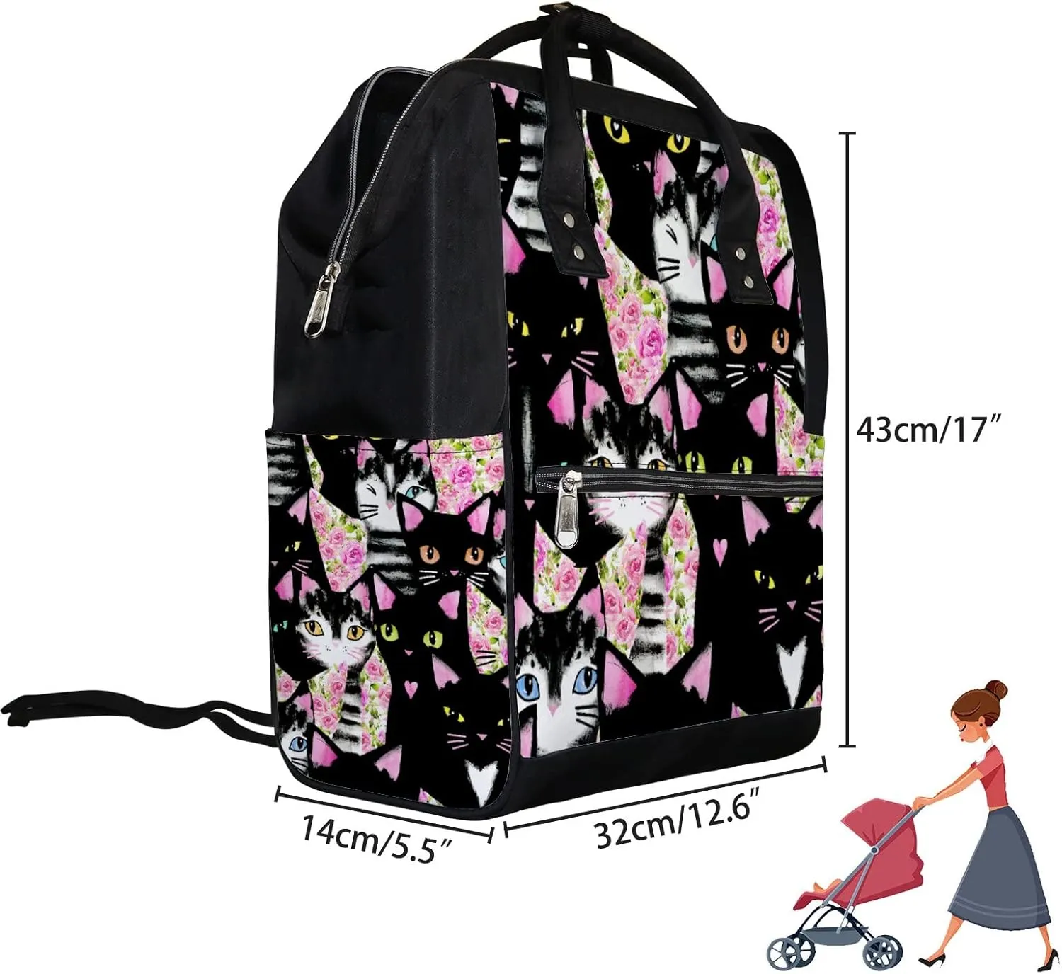 Cute Germ Bacteria Diaper Bag Backpack Waterproof Backpack Baby Nappy Changing Bag for Travel Large Capacity Durable and Stylish for Woman