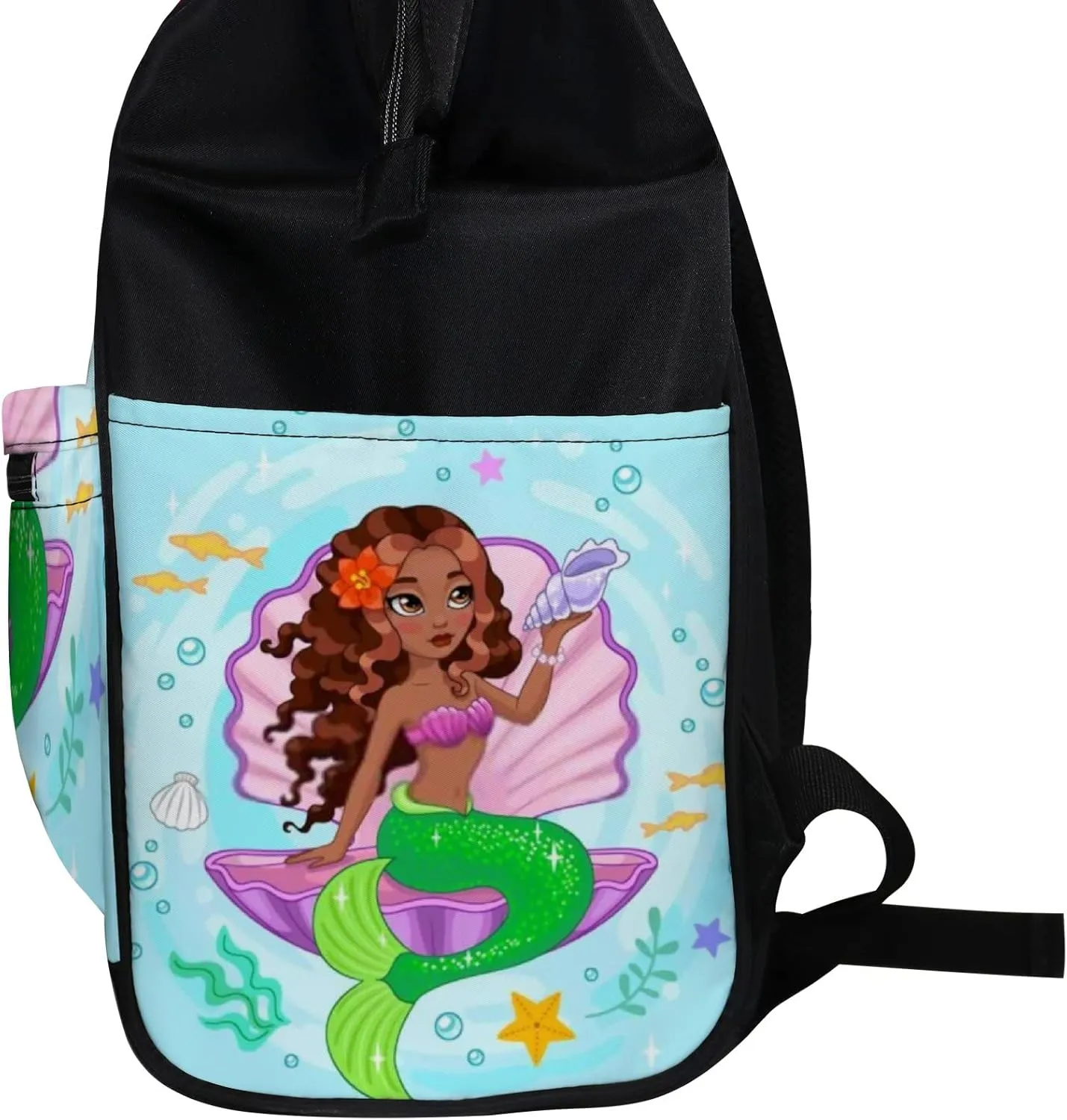Cute Green Mermaid Dark Skin Diaper Bag Backpack, waterproof backpack Baby Nappy Changing Bags Laptop Backpack for Travel, Large Capacity, Durable and Stylish for Woman and Men.