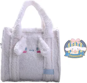 Cute Kitty Friends Plush Crossbody Bag with Adjustable Shoulder Strap and Pin, Kawaii Handbag with Zipper, Wallet Purse Pouch