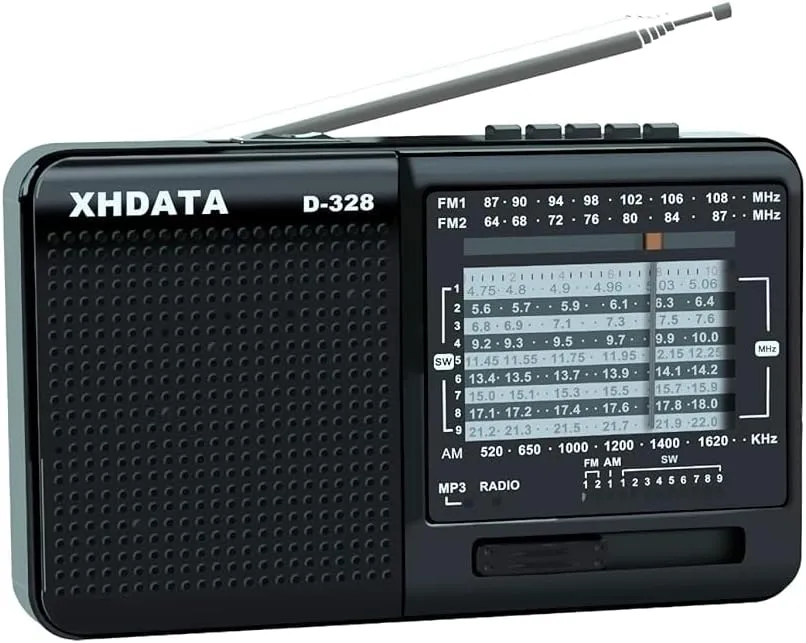 D-328 Shortwave AM FM DSP Portable Small Multi Band Radio Stereo MP3 Player with Rechargeable Battery Earphone Jack Portable Multimedia Speaker with USB Micro SD Card Jack (Black)