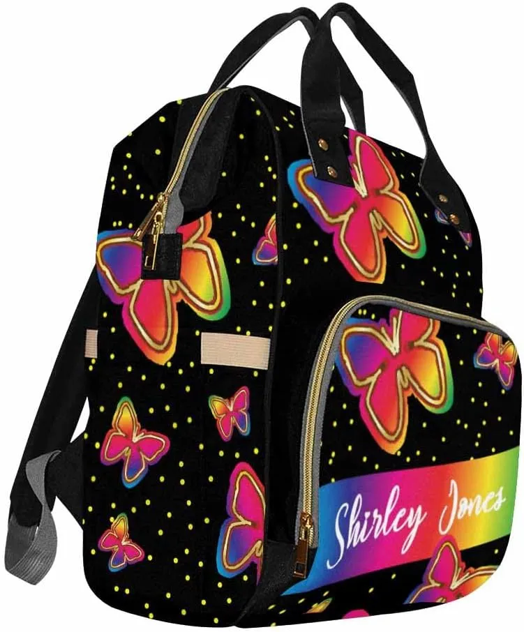 D-Story Customized Diaper Backpack Handbag Handbag Cute American Women Expandable Princess All-In-One Bags Custom Bag Personalized Mummy Nursing Baby Bags, Rainbow Butterflies