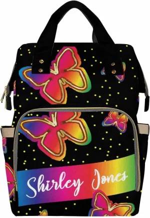 D-Story Customized Diaper Backpack Handbag Handbag Cute American Women Expandable Princess All-In-One Bags Custom Bag Personalized Mummy Nursing Baby Bags, Rainbow Butterflies