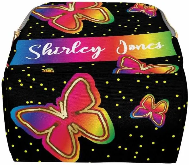 D-Story Customized Diaper Backpack Handbag Handbag Cute American Women Expandable Princess All-In-One Bags Custom Bag Personalized Mummy Nursing Baby Bags, Rainbow Butterflies