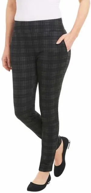 Dalia Women's Pull-On Ponte Pant with Built-in Tummy Control Panel (Black Plaid, XXL)