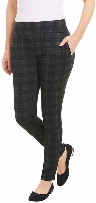 Dalia Women's Pull-On Ponte Pant with Built-in Tummy Control Panel (Black Plaid, XXL)