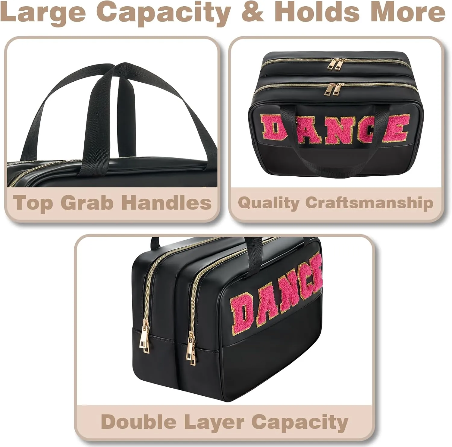 Dance Bag - Clear Makeup Bag, Varsity Letter Pouch, Dance Competition Accessories, Travel Toiletry Bag