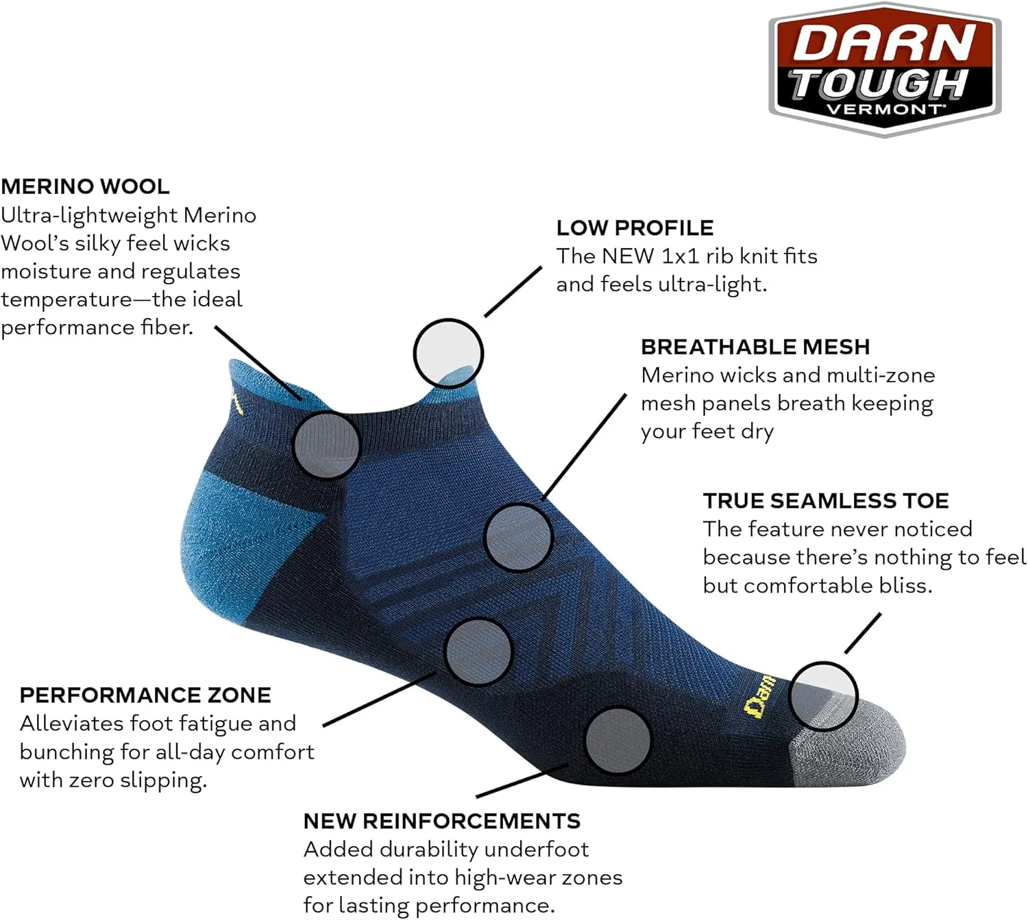 Darn Tough Men's Run No Show Tab Ultra-Lightweight with Cushion - Merino Wool Socks for Running