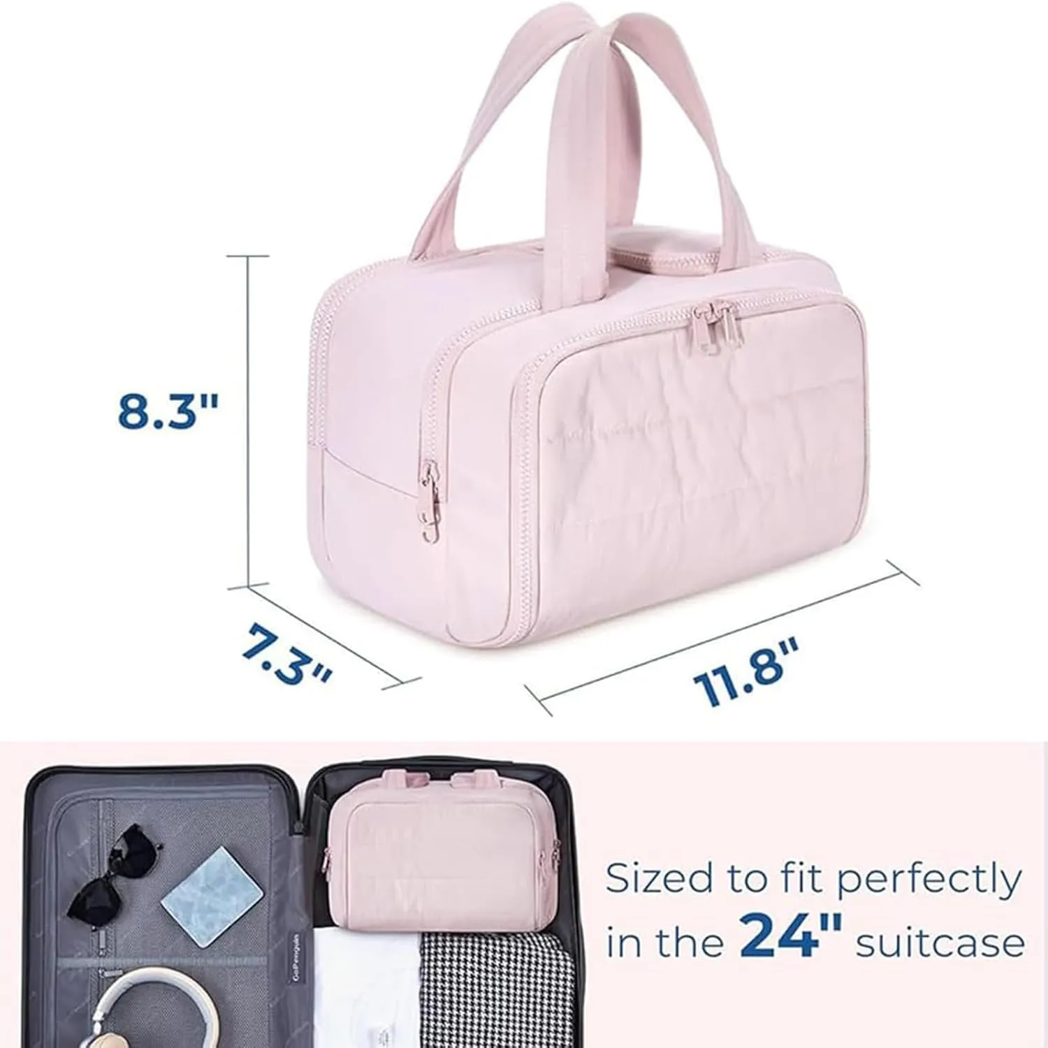 Decisive Makeup Bag, Elouva Toiletry Bag, Large Capacity Wide-Open Travel Cosmetic Bag, 4-in-1 Puffy Multi-functional Toiletry Bag, Portable Hanging Organizer, Dry-and-Wet Separation (Khaki)