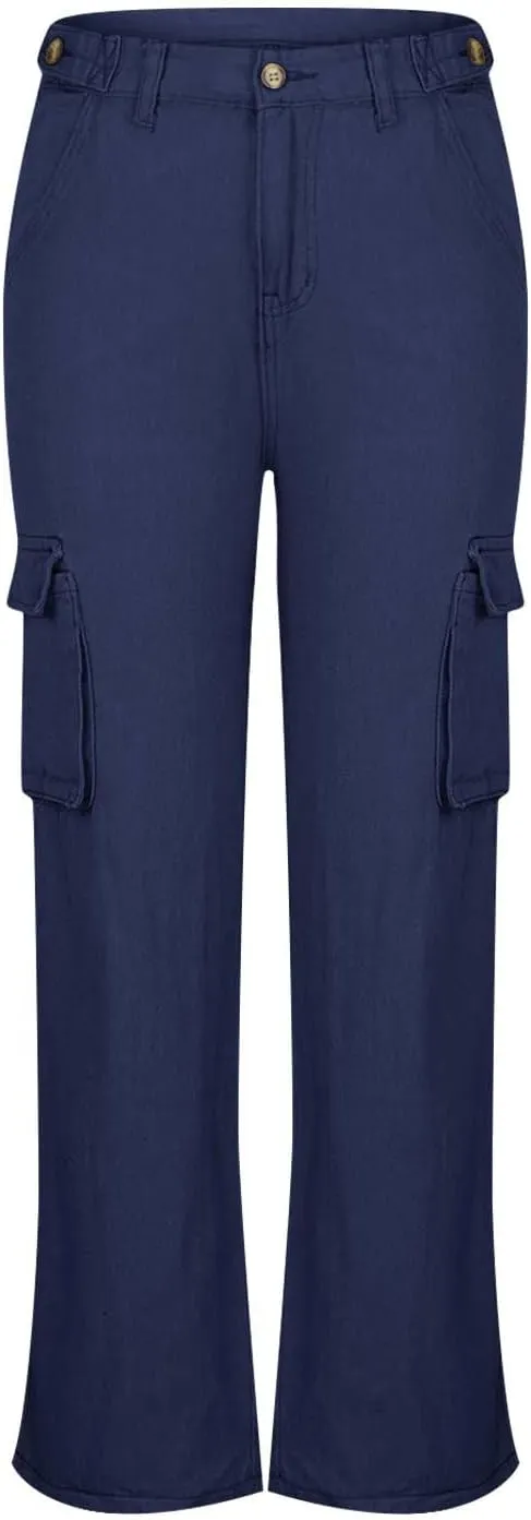 Denim Cargo Pants for Women Baggy Multi Pockets Button Mid Waist Zipper Jeans 2024 Fashion Straight Leg Cargo Jeans