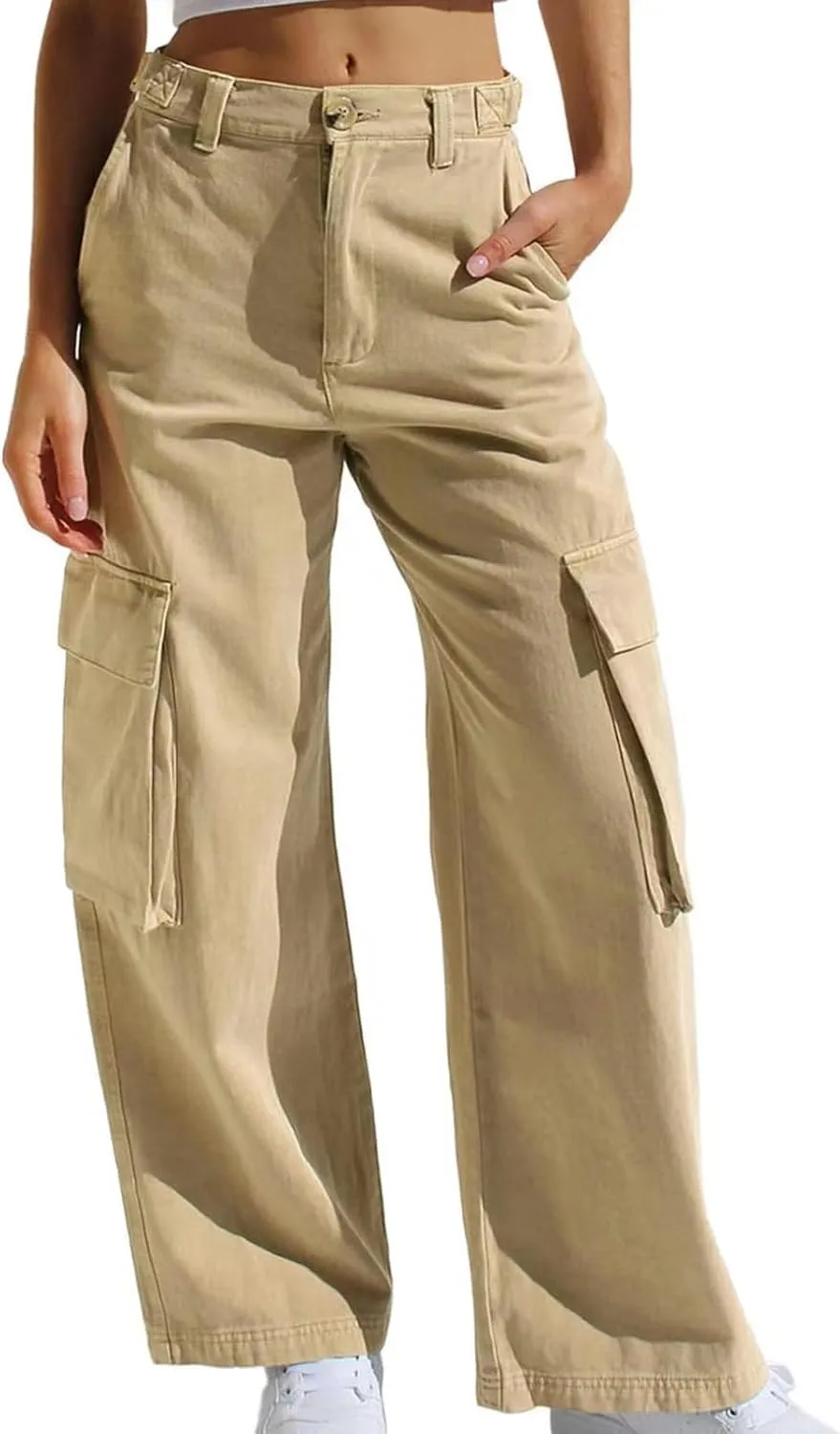 Denim Cargo Pants for Women Baggy Multi Pockets Button Mid Waist Zipper Jeans 2024 Fashion Straight Leg Cargo Jeans