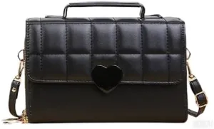 Designer Quilted Shoulder Handbag For Women, Crossbody Bag with Handle, Dual Zipper Compartments with Heart Clasp