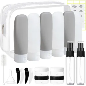 DEWSENSI 20 Pack Travel Bottles Set for Toiletries TSA Approved Leak Proof Travel Size Containers Kit Portable Refillable Travel Accessories for Shampoo Conditioner Lotion Liquids (Black & White)
