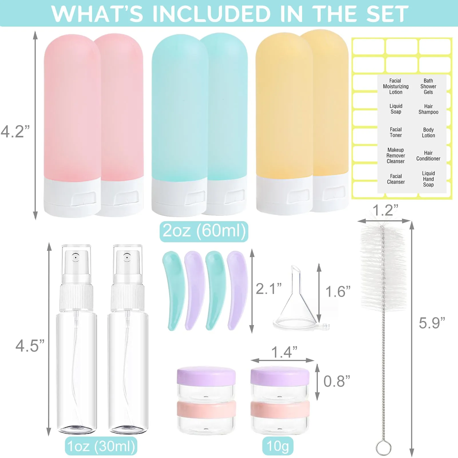 DEWSENSI 20 Pack Travel Bottles Set for Toiletries TSA Approved, Leak Proof Travel Size Containers Kit Portable Refillable Travel Accessories for Shampoo Conditioner Lotion Liquids