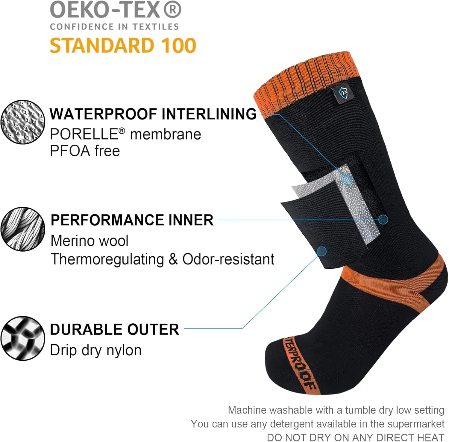 DexShell Waterproof Socks for Men & Women - Mid Calf Boot Sock, Warm for Hiking Camping in Extreme Cold Wet Weather