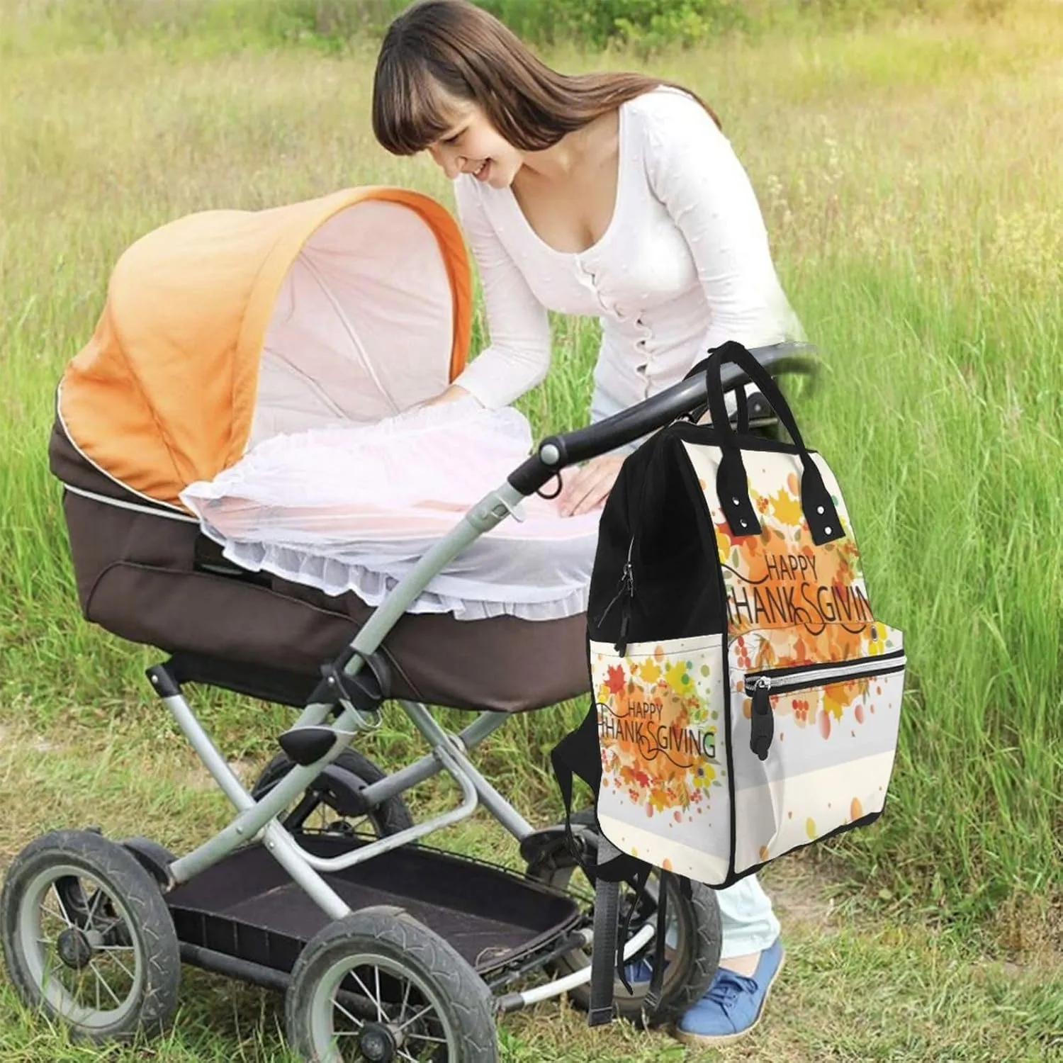 Diaper Bag Backpack For Women, Happy Thanksgiving Waterproof Multifunction Travel Pack Maternity Baby Changing Bags, Nappy Baby Bags With Multi-Function For Baby