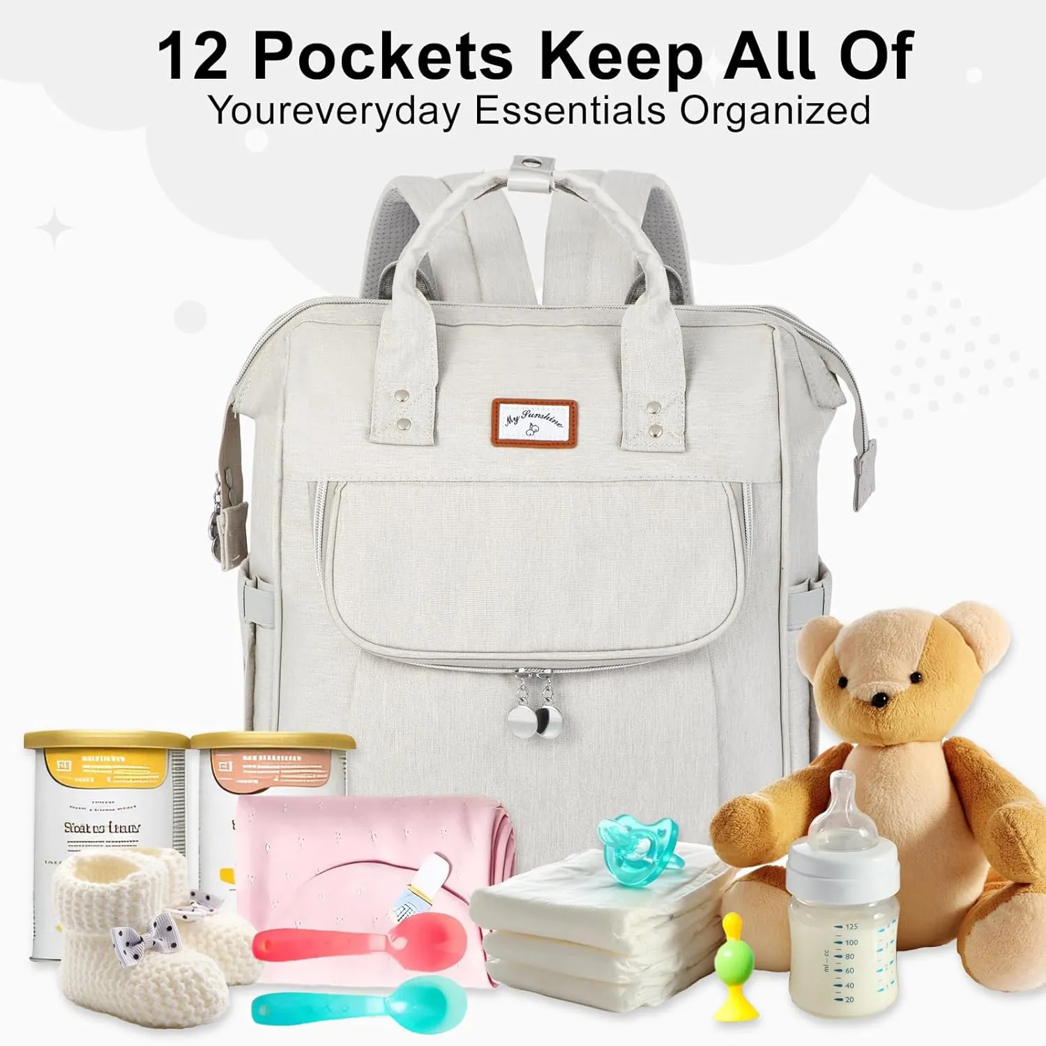 Diaper Bag Backpack, with Diaper Changing Table Backpack, Foldable Diaper Pad, Lightweight Large Capacity, Essential Diaper Bag for Daily Travel (Light Gray)