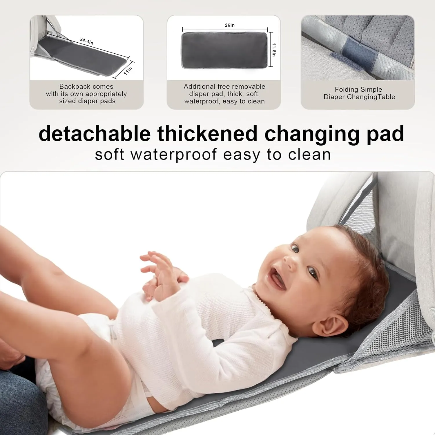 Diaper Bag Backpack, with Diaper Changing Table Backpack, Foldable Diaper Pad, Lightweight Large Capacity, Essential Diaper Bag for Daily Travel (Light Gray)