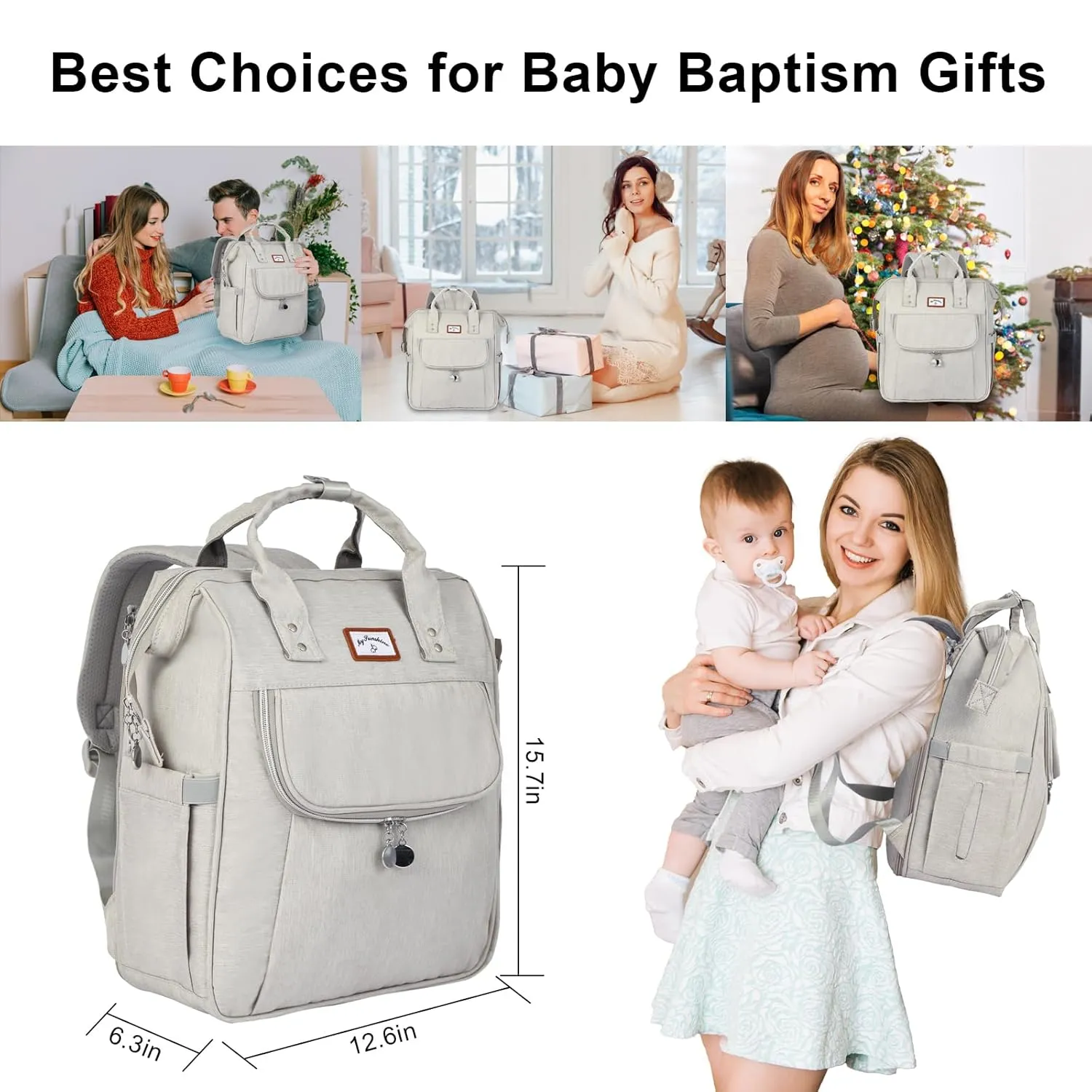 Diaper Bag Backpack, with Diaper Changing Table Backpack, Foldable Diaper Pad, Lightweight Large Capacity, Essential Diaper Bag for Daily Travel (Light Gray)