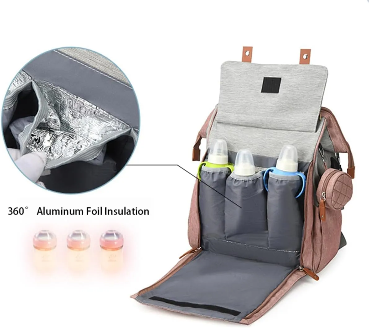 Diaper Bag Backpack with Pacifier Case, Diaper Bag Backpack for Women Large Capacity with Insulated Pockets (Pink)