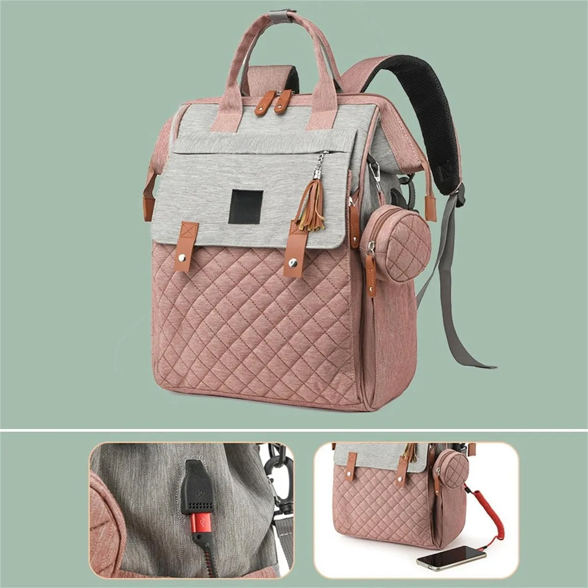 Diaper Bag Backpack with Pacifier Case, Diaper Bag Backpack for Women Large Capacity with Insulated Pockets (Pink)