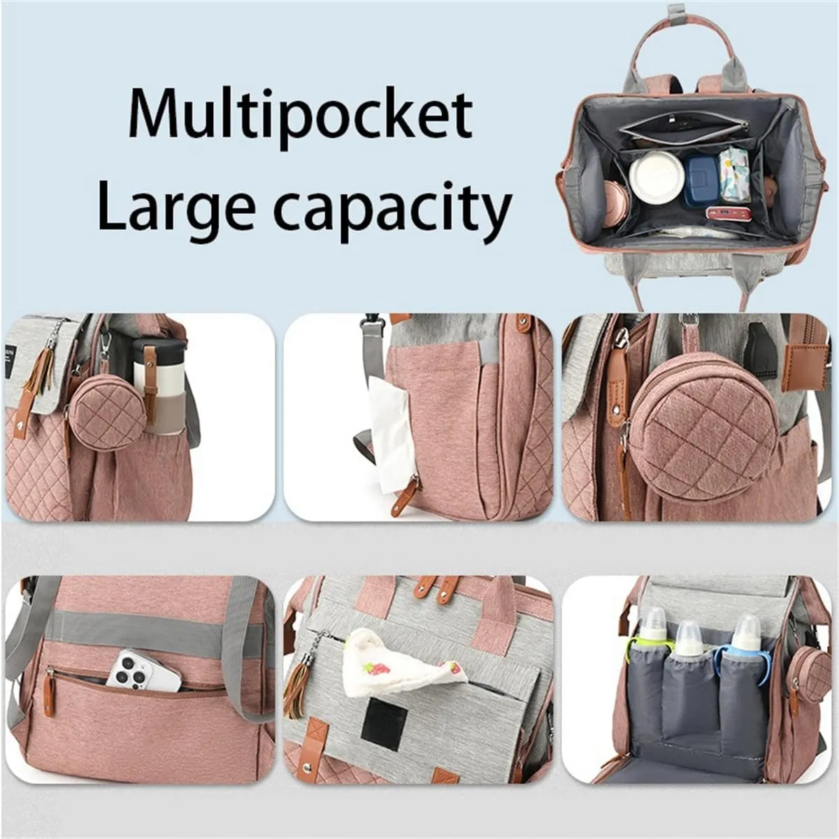 Diaper Bag Backpack with Pacifier Case, Diaper Bag Backpack for Women Large Capacity with Insulated Pockets (Pink)