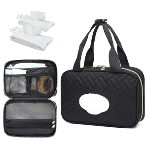Diaper Bag Organizer with 2 Pieces Wipes Dispensers, Portable Stroller Mini Diaper Bag Pouches Travel Gear, Foldable Newborn Baby Essentials, Small Clutch, Black