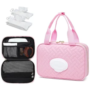 Diaper Bag Organizer with 2 Pieces Wipes Dispensers, Portable Stroller Mini Diaper Bag Pouches Travel Gear, Foldable Newborn Baby Essentials, Small Clutch, PInk