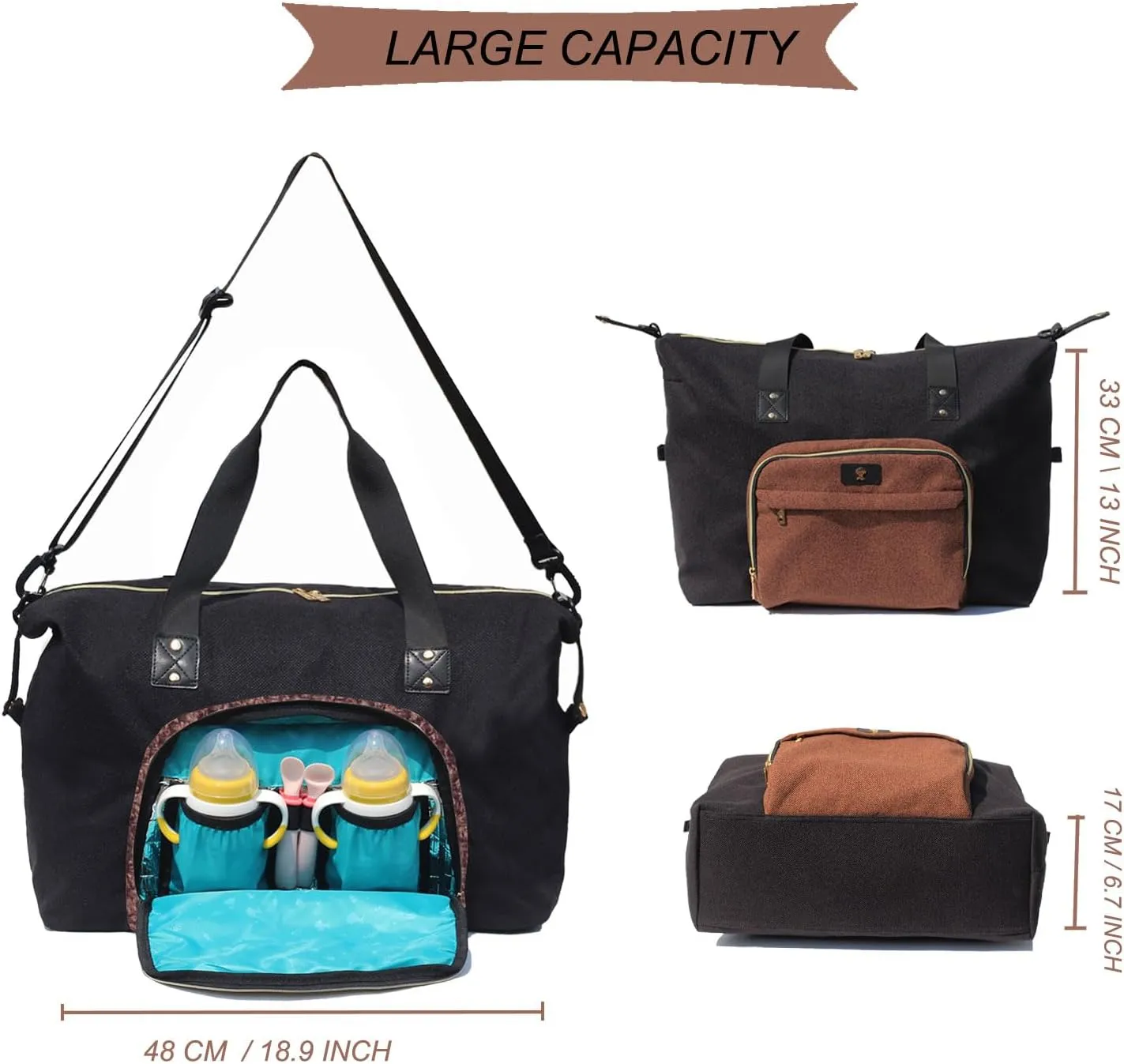 Diaper Bag Tote, Travel Overnight Carry-on Duffel Gym Bag, Multifunction Linen Canvas Dry Wet Maternity weekender