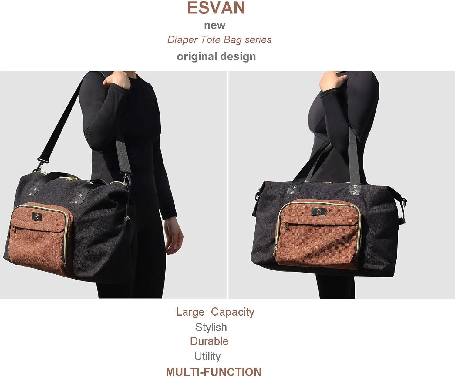 Diaper Bag Tote, Travel Overnight Carry-on Duffel Gym Bag, Multifunction Linen Canvas Dry Wet Maternity weekender
