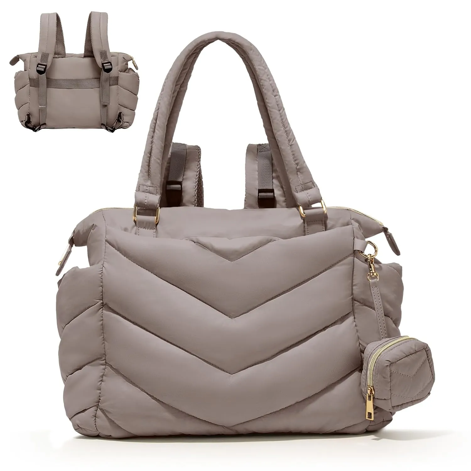 Diaper Bag Tote,Diaper Bag Backpack,Puffer Tote Bag with Pacifier Case,Lightweight Mommy for Hospital,Puffy with 10 Pockets,Convertible Baby for Travel,Khaki