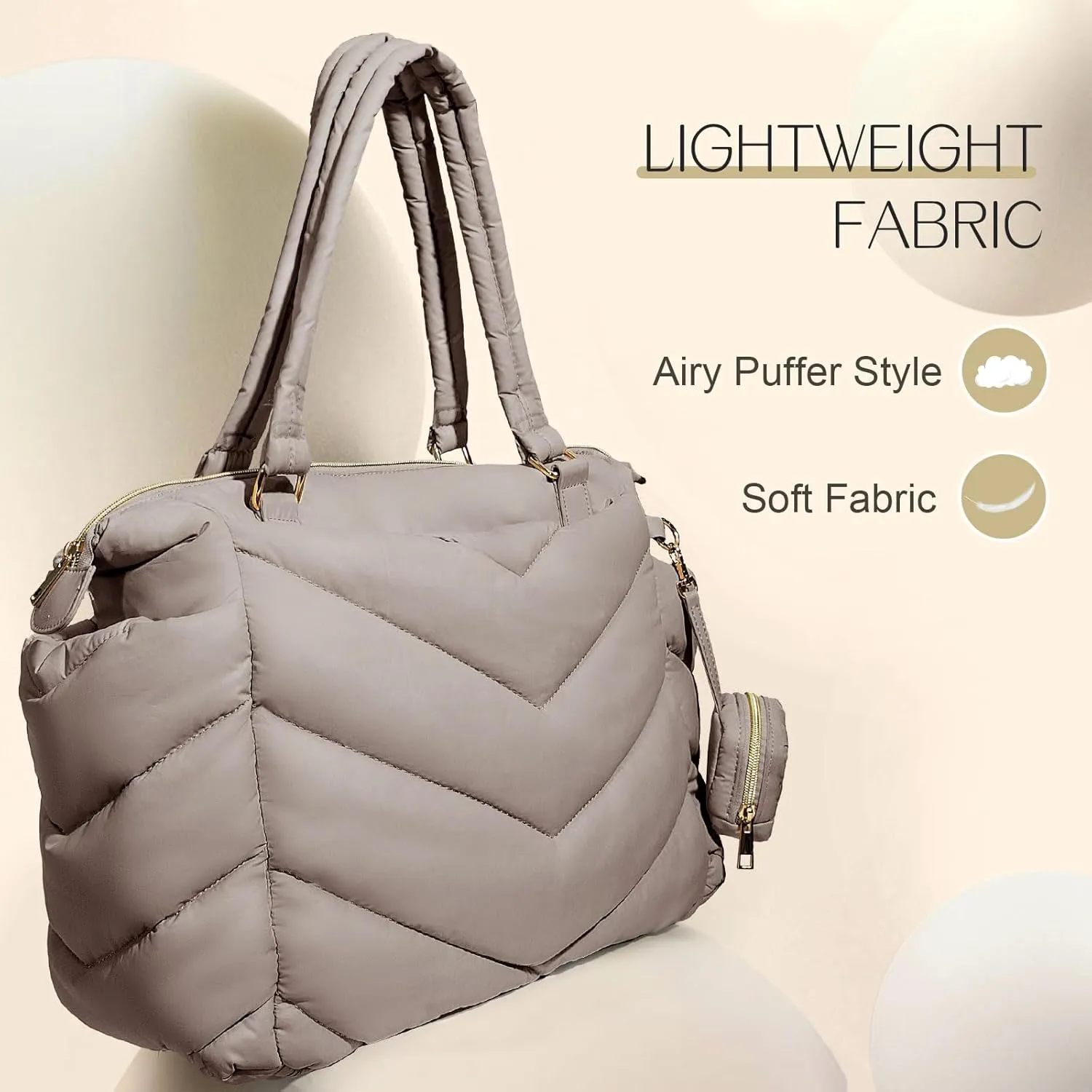 Diaper Bag Tote,Diaper Bag Backpack,Puffer Tote Bag with Pacifier Case,Lightweight Mommy for Hospital,Puffy with 10 Pockets,Convertible Baby for Travel,Khaki