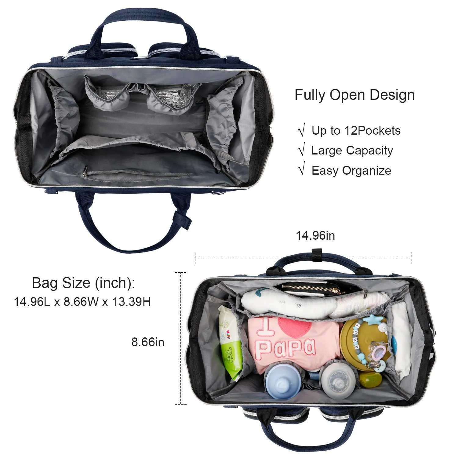 Diaper Bag Totes with Changing Pad & Stroller Straps, Large Portable Newborn Baby Bags, Unisex and Stylish Travel Diaper Backpacks for Mom and Dad (Blue)