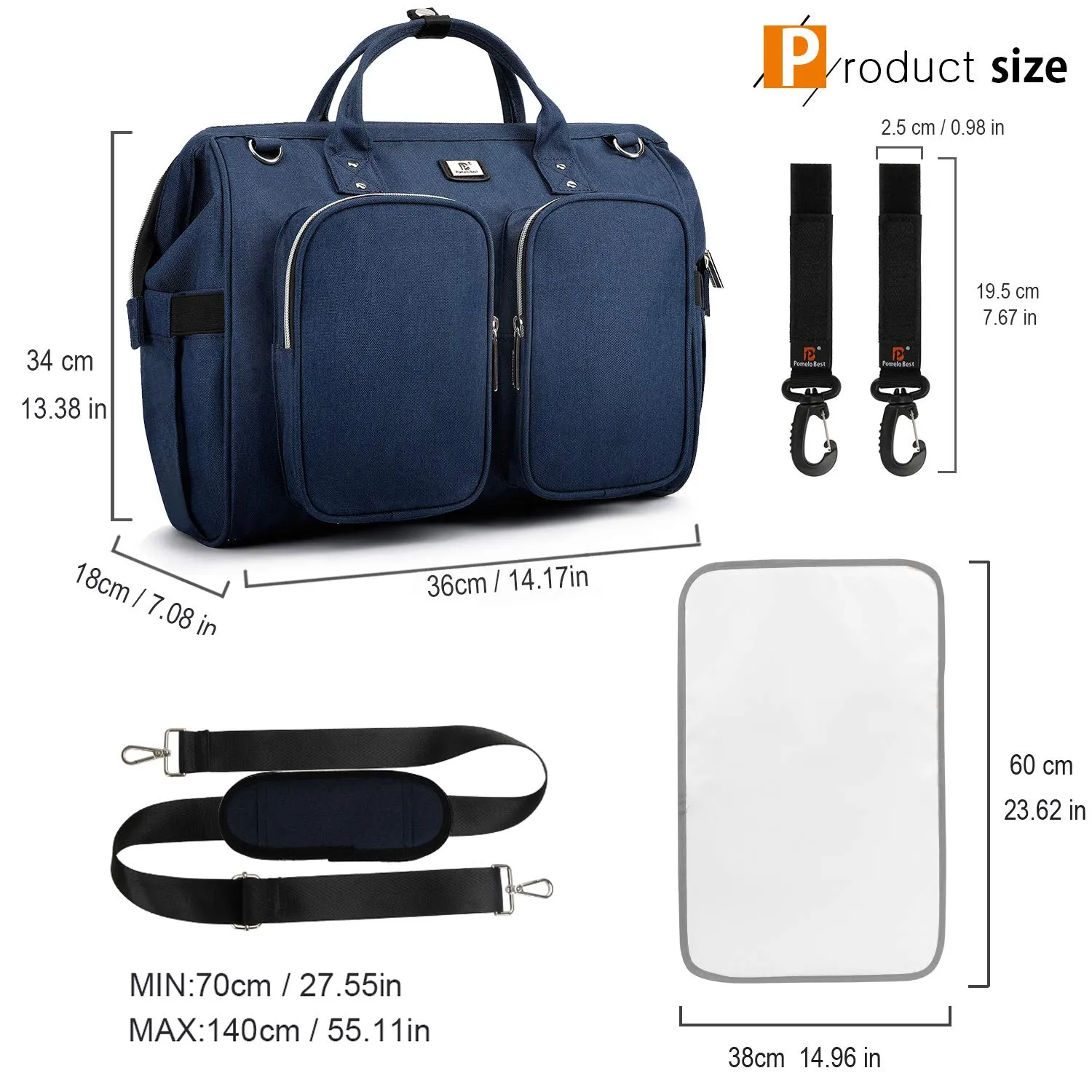 Diaper Bag Totes with Changing Pad & Stroller Straps, Large Portable Newborn Baby Bags, Unisex and Stylish Travel Diaper Backpacks for Mom and Dad (Blue)
