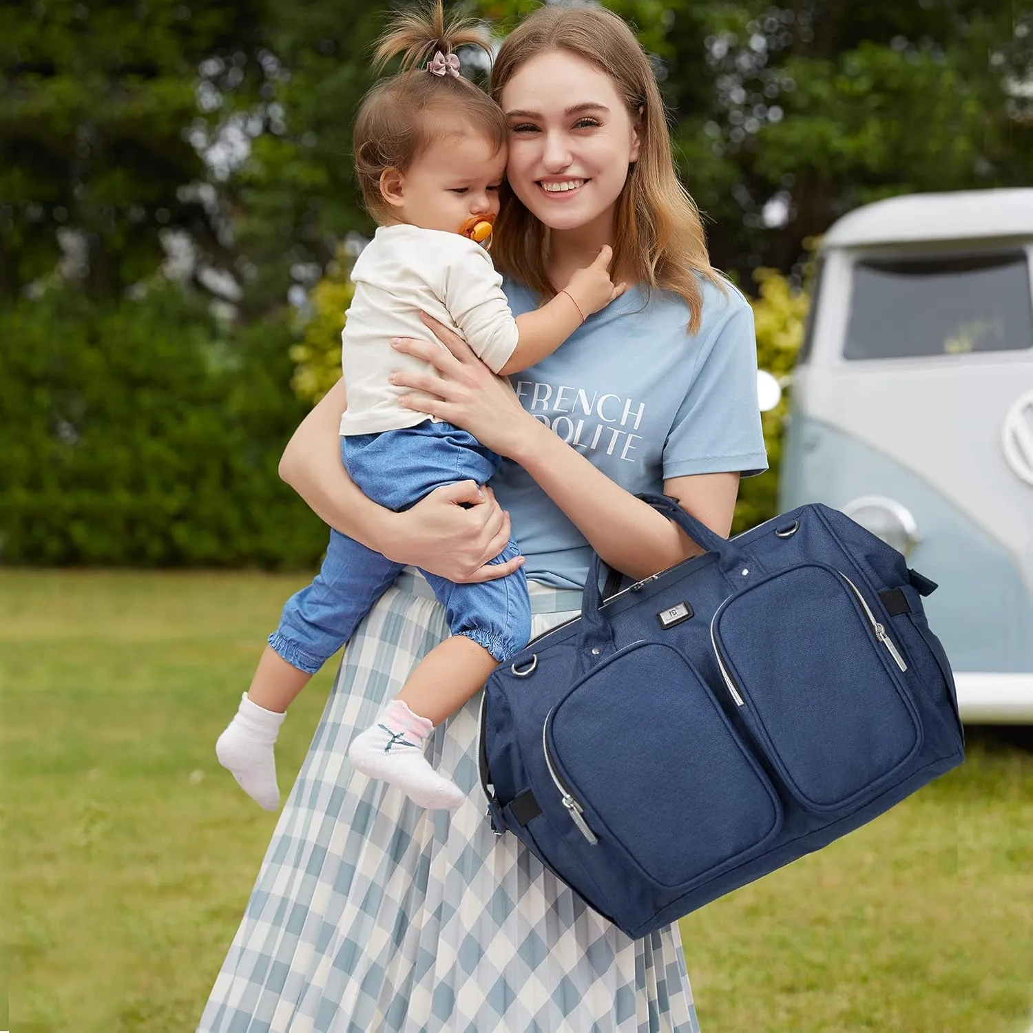 Diaper Bag Totes with Changing Pad & Stroller Straps, Large Portable Newborn Baby Bags, Unisex and Stylish Travel Diaper Backpacks for Mom and Dad (Blue)