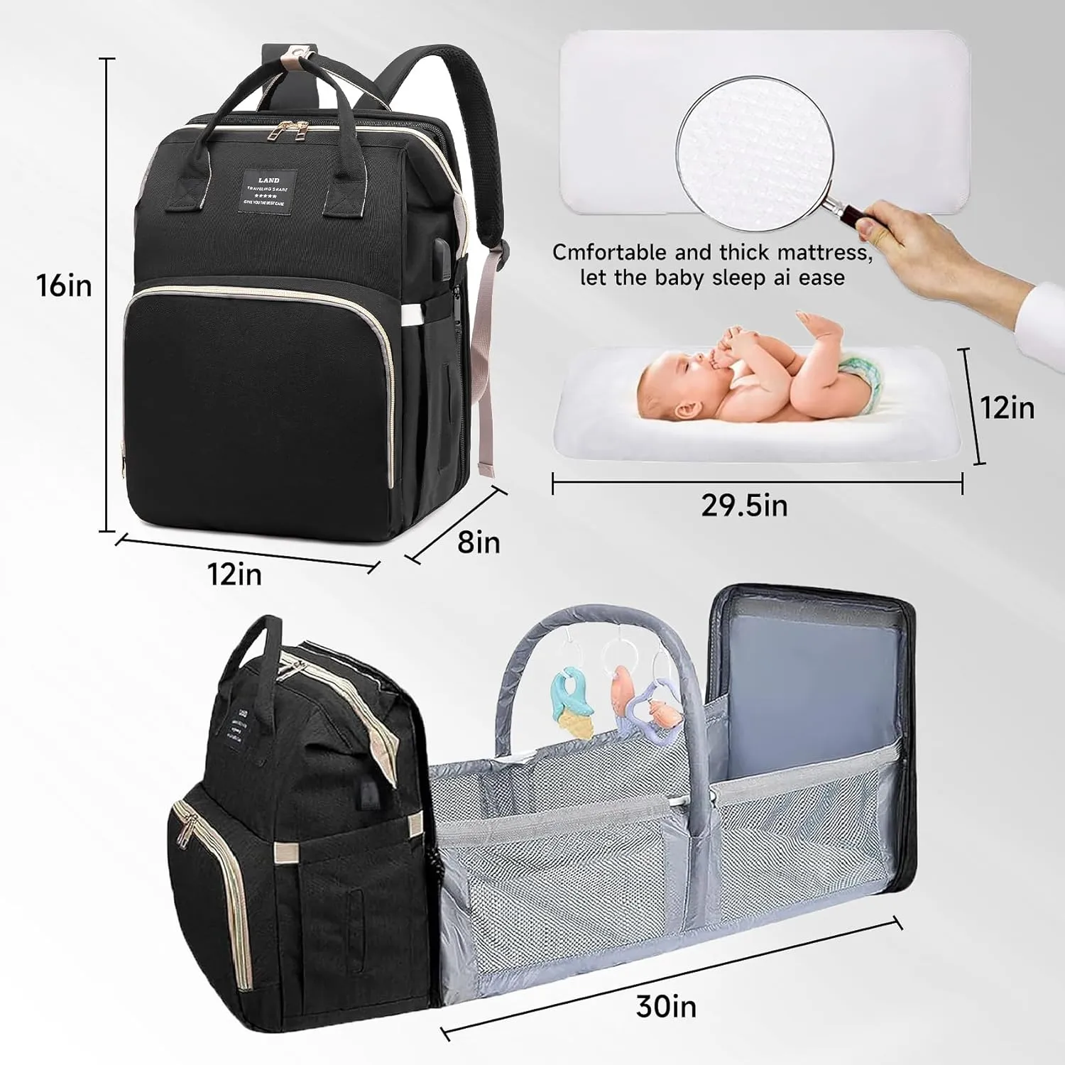 Diaper Bag with Changing Station,Baby Diaper Bag,Large Capacity,900d Excellent Oxford(Upgrade Black)