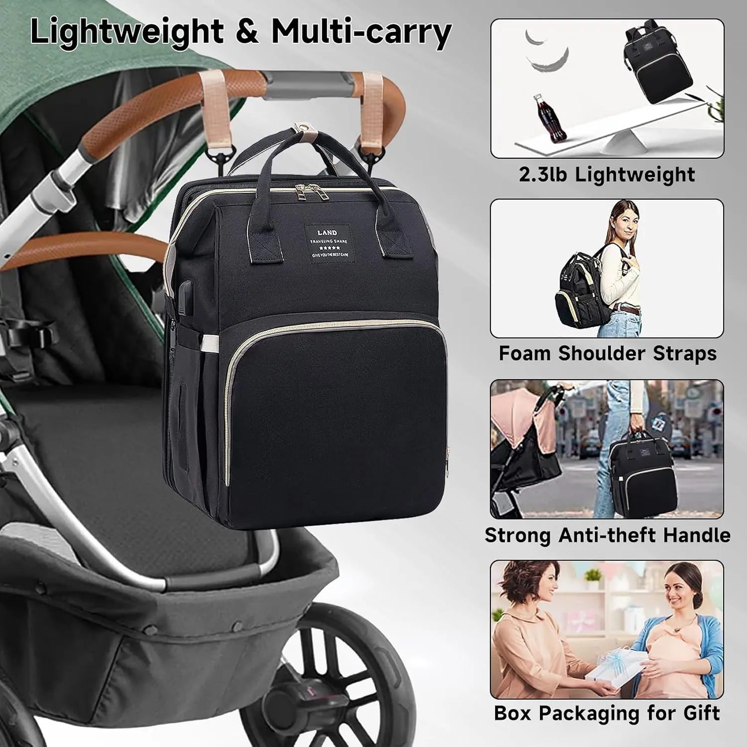 Diaper Bag with Changing Station,Baby Diaper Bag,Large Capacity,900d Excellent Oxford(Upgrade Black)