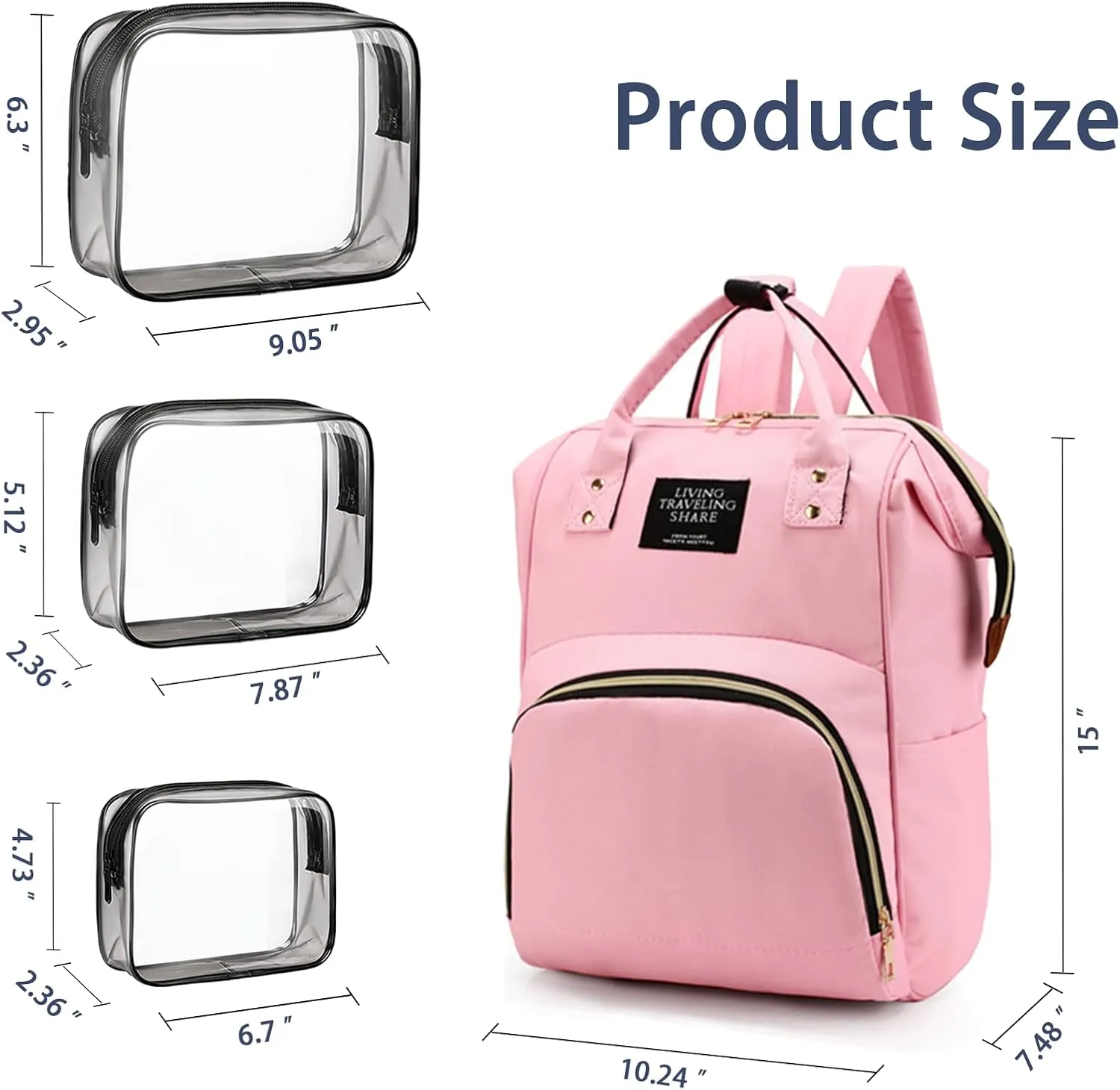 Diaper Bag with Organizing Pouches, Nappy Bags Handbag Multifunction Diaper Bag for Baby Care Travel Backpack Large Capacity Light Pink