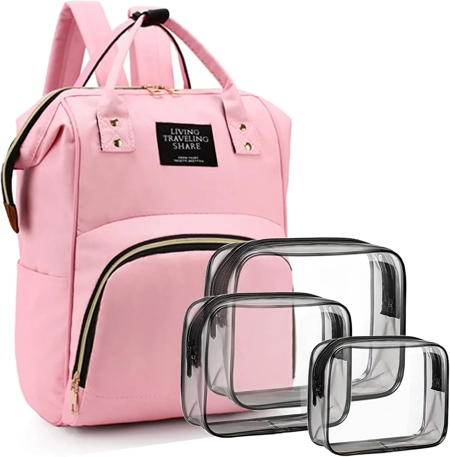 Diaper Bag with Organizing Pouches, Nappy Bags Handbag Multifunction Diaper Bag for Baby Care Travel Backpack Large Capacity Light Pink