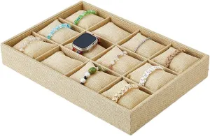DICOSMETIC 12 Slot Bracelet Pillow Tray Wooden Bracelet Display Tray Bangle Organizer Tray Watch Storage Tray for Selling Home Decor, 9.53"x13.66"x2.01"