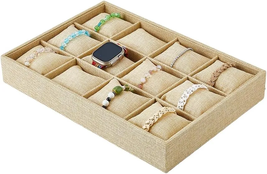 DICOSMETIC 12 Slot Bracelet Pillow Tray Wooden Bracelet Display Tray Bangle Organizer Tray Watch Storage Tray for Selling Home Decor, 9.53"x13.66"x2.01"