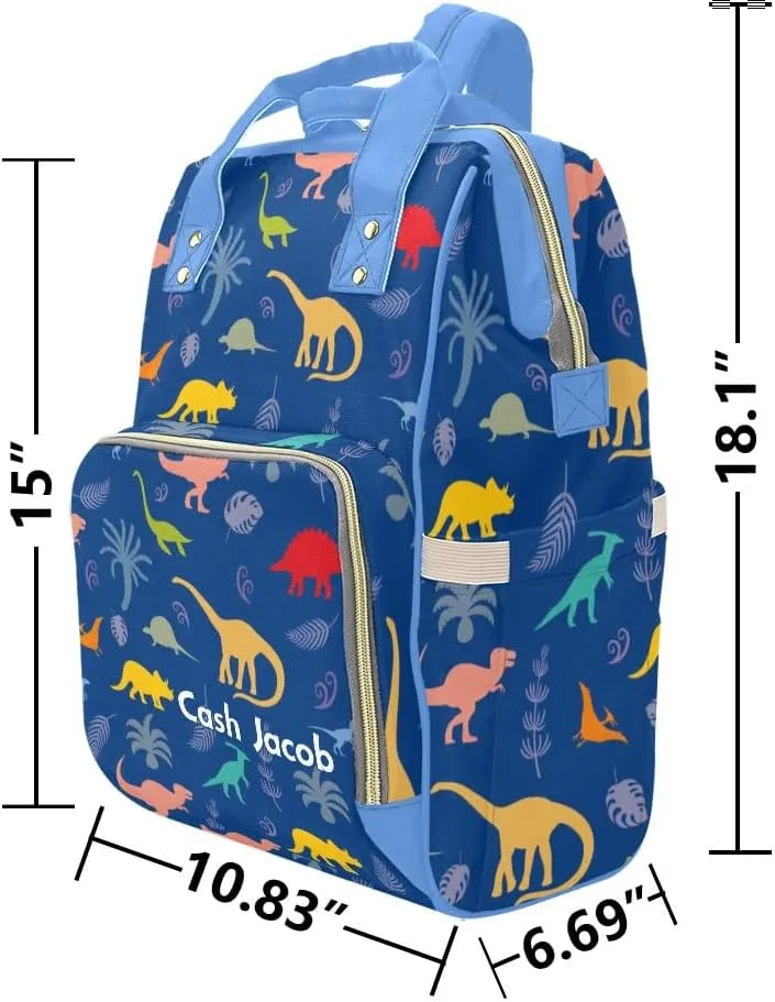 Dinosaur Silhouettes Personalized Diaper Bag Backpack,Custom Name Multi Function Diaper Backpack Baby Nappy Bag Mommy Bag Gift