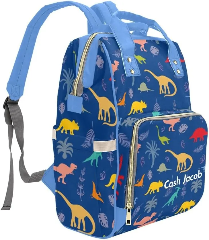 Dinosaur Silhouettes Personalized Diaper Bag Backpack,Custom Name Multi Function Diaper Backpack Baby Nappy Bag Mommy Bag Gift