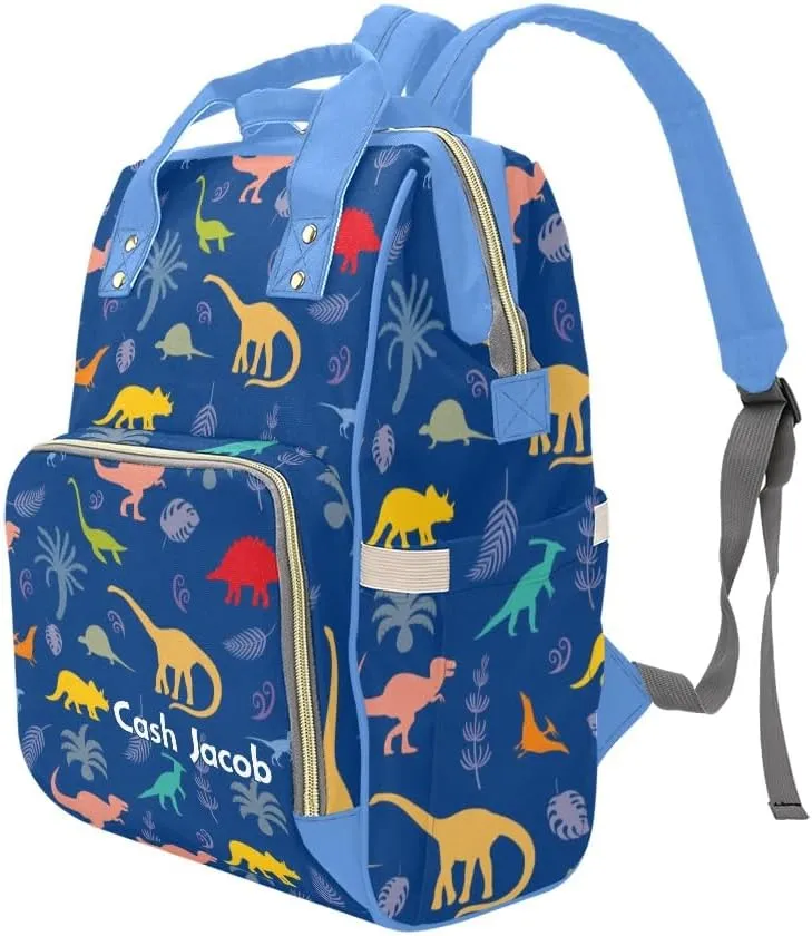 Dinosaur Silhouettes Personalized Diaper Bag Backpack,Custom Name Multi Function Diaper Backpack Baby Nappy Bag Mommy Bag Gift