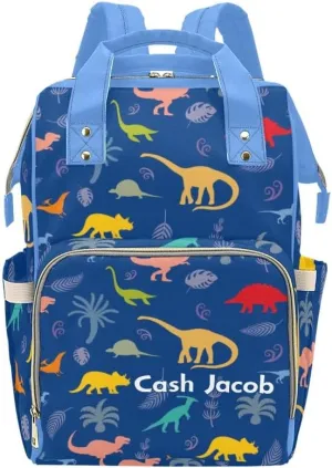 Dinosaur Silhouettes Personalized Diaper Bag Backpack,Custom Name Multi Function Diaper Backpack Baby Nappy Bag Mommy Bag Gift