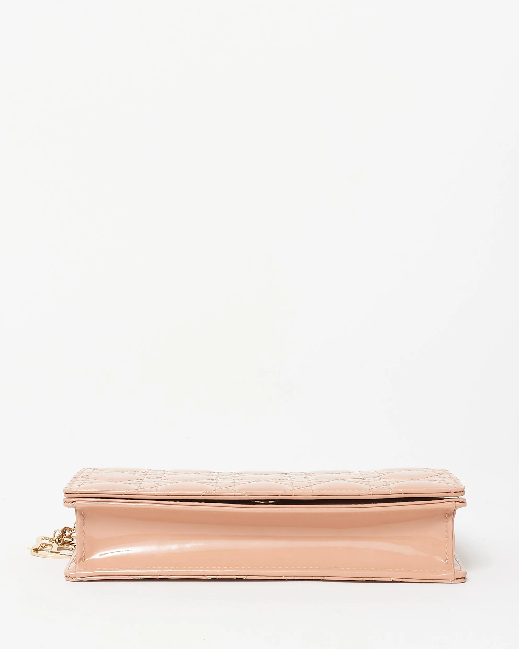 Dior Beige Patent Leather Lady Dior Pouch W/ Chain Crossbody Bag