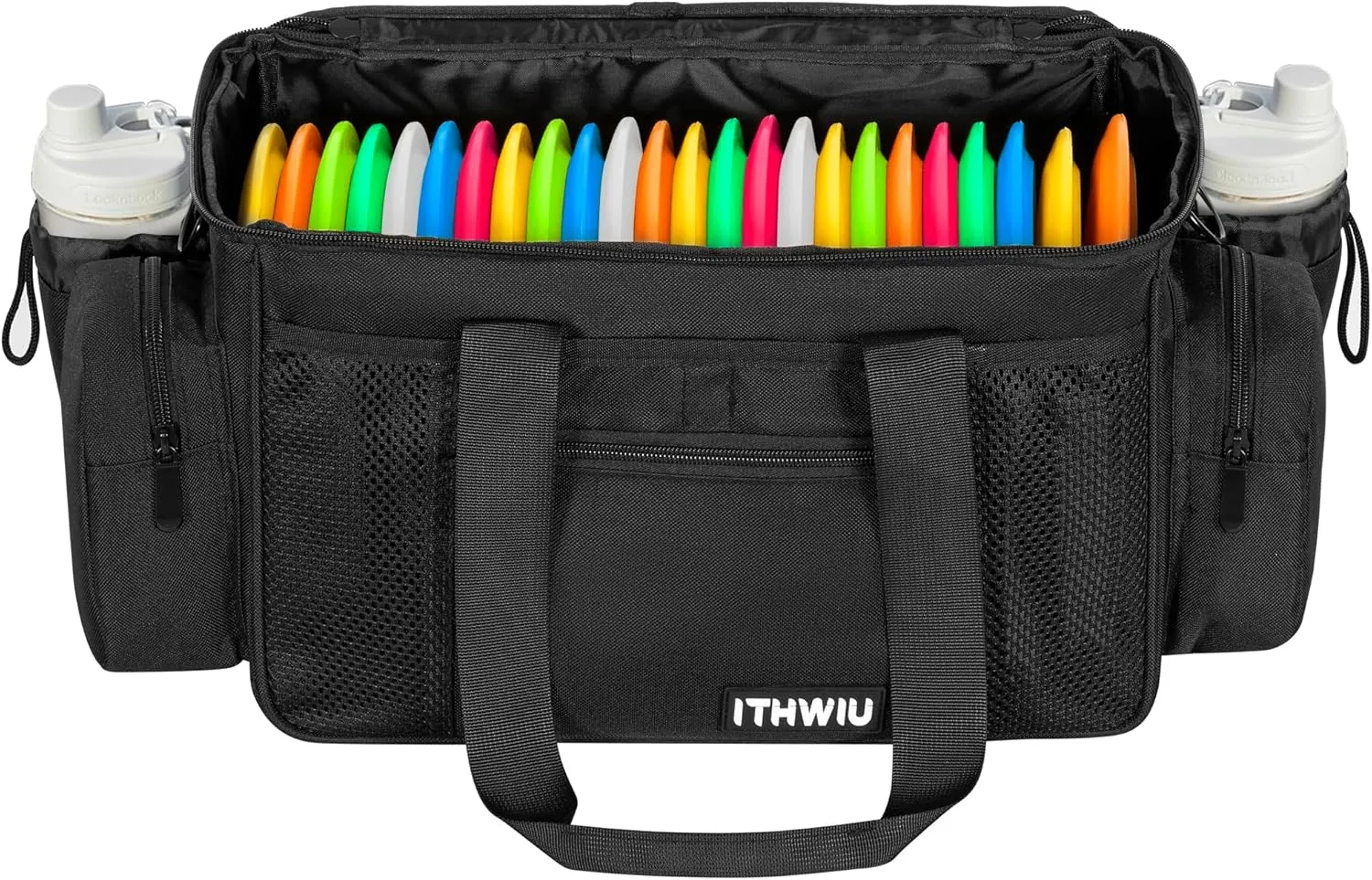 Disc Golf Storage Bag Durable Large Capacity with Dividers and Multi Side Pockets, Black