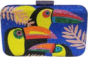 DJBM Women's Colorful Bird Crystal Bag Shiny Luxury Diamond Chain Purse for Night Dates Party